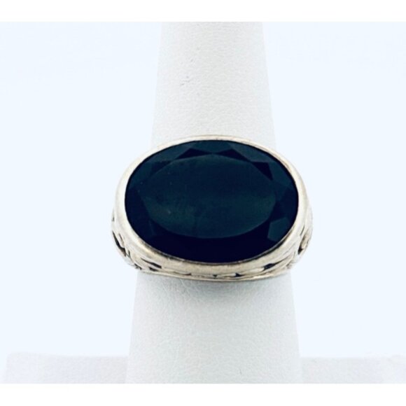 Estate Sterling Silver 925 Black Chalcedony Filigree Ring Size 7 Indonesia 9g - Picture 1 of 10